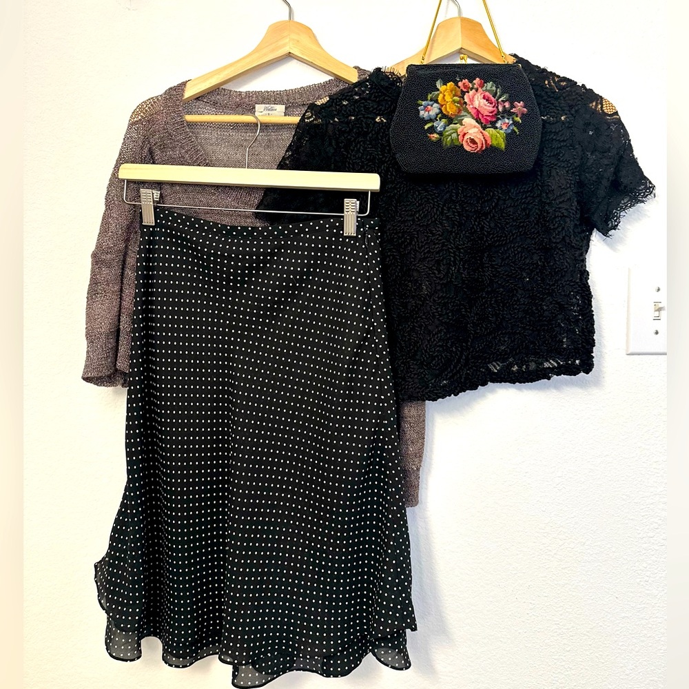 dark academia style, Wednesday Adams full outfit set vintage and modern, 4 piece